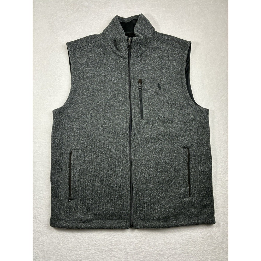 Polo Ralph Lauren Vest Mens Large Gray Performance Fleece Full Zip Pockets